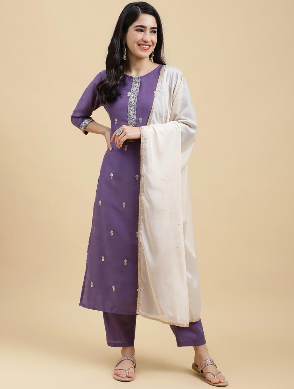Beautiful Suit Set And Dupatta in Roman Silk Fabric