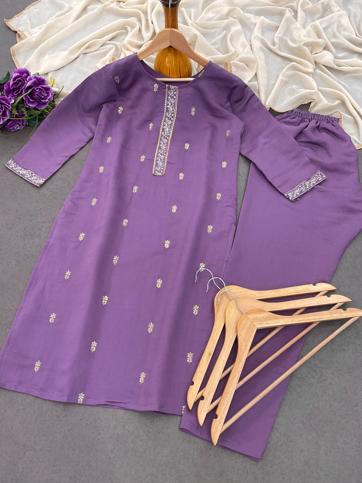 Beautiful Suit Set And Dupatta in Roman Silk Fabric