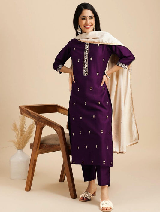 Beautiful Suit Set And Dupatta in Roman Silk Fabric