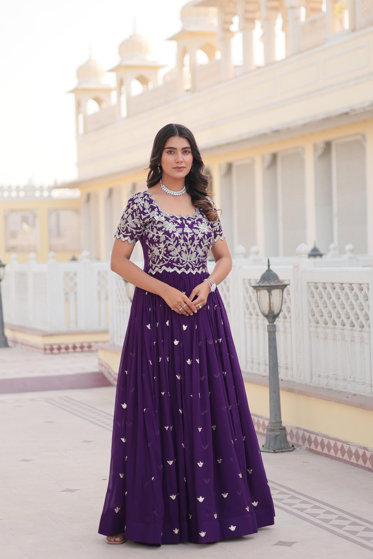 Purple Color Beautiful Anarakli Gown for office use or small function