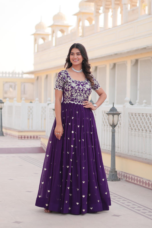 Purple Color Beautiful Anarakli Gown for office use or small function