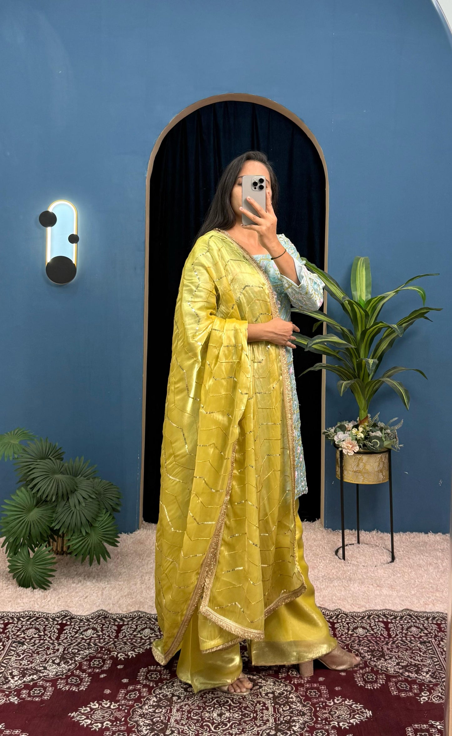 Trending 3 Piece Kurti Set With Fully Embroidery Work On Jimmy Cho Fabric With Stitch Plazzo Pent