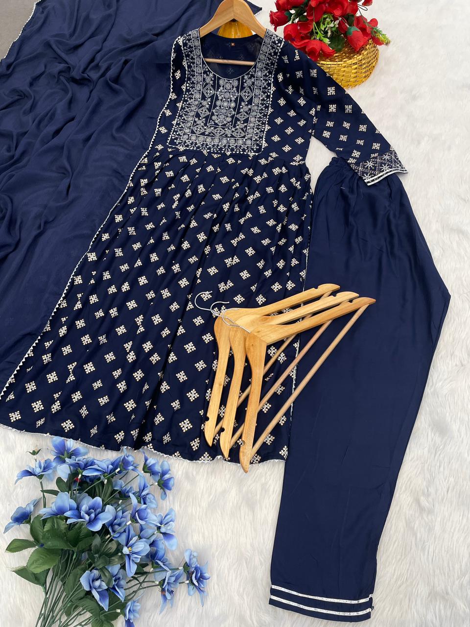 Rayon Fabric Suit For Office And Summer Wear Use in blue