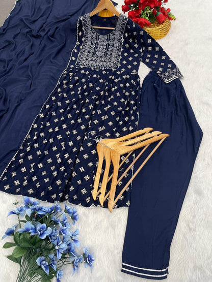 Rayon Fabric Suit For Office And Summer Wear Use in blue