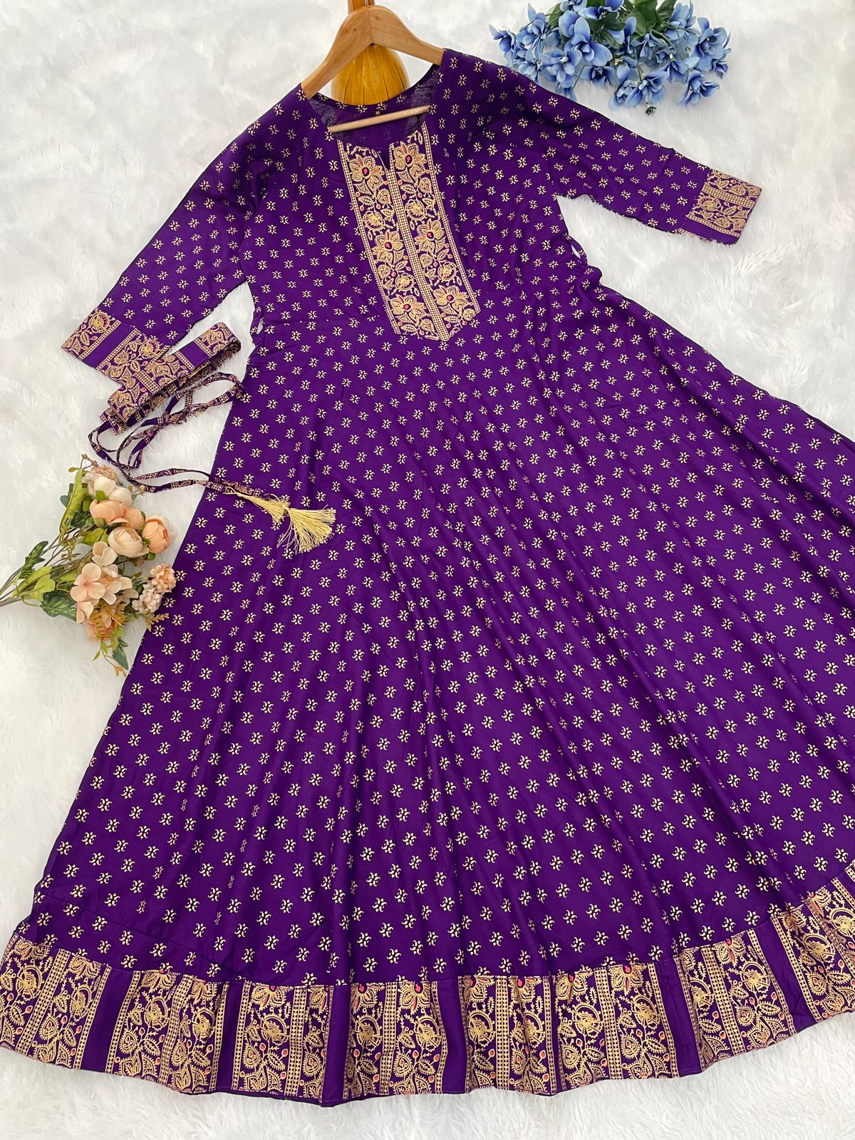 Purple Color Beautiful Rayon Gown with foil print