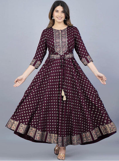 Maroon Color Beautiful Rayon Gown with foil print