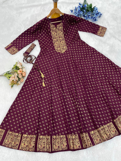 Maroon Color Beautiful Rayon Gown with foil print