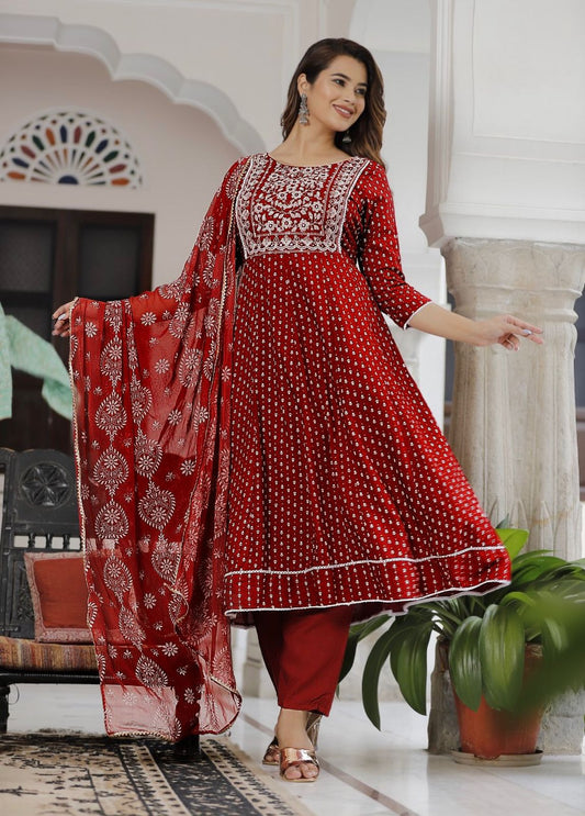 Red Color Summer Wear Dress in Rayon Fabric