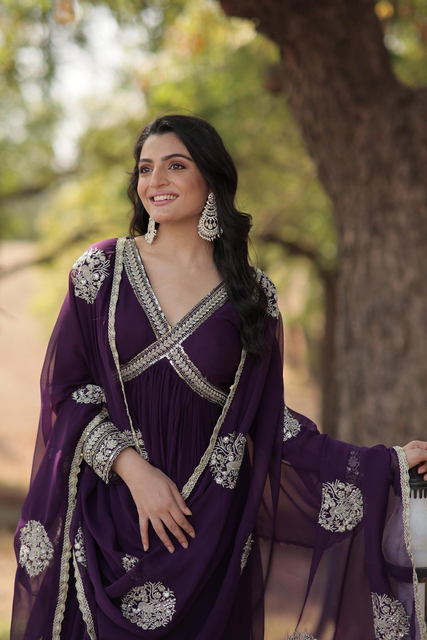 Premium Readymade Alia Cut Gown With Dupatta Set  in Purple Color