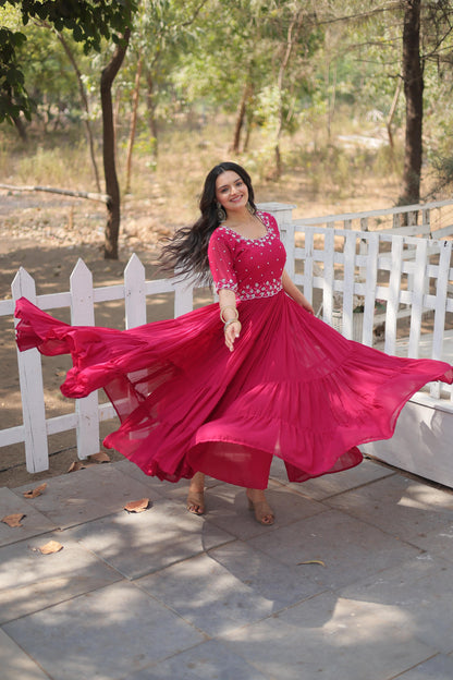 Pink Color Beautiful Anarkali Gown In georgettes Fabric