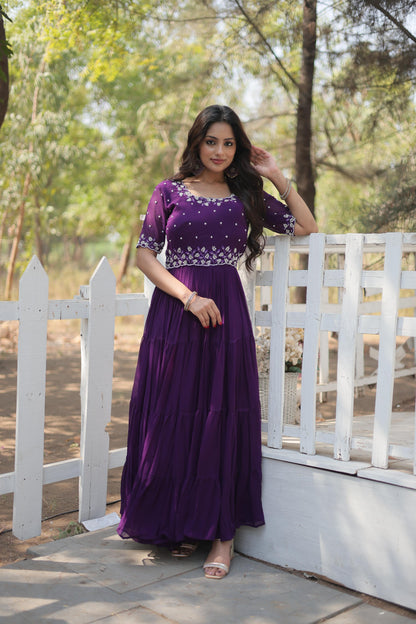 Purple Color Beautiful Anarkali Gown In georgettes Fabric