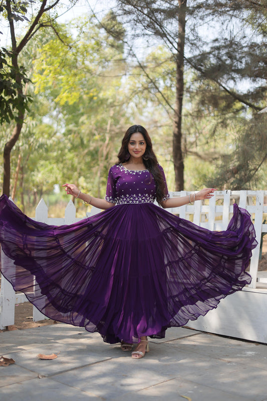 Purple Color Beautiful Anarkali Gown In georgettes Fabric