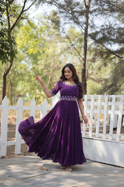 Purple Color Beautiful Anarkali Gown In georgettes Fabric