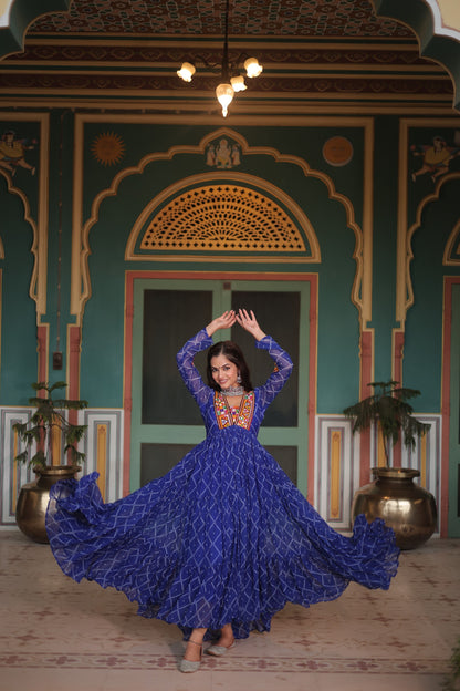 Blue Color Navratri Collection Gown in Georgette Fabric