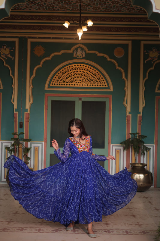 Blue Color Navratri Collection Gown in Georgette Fabric