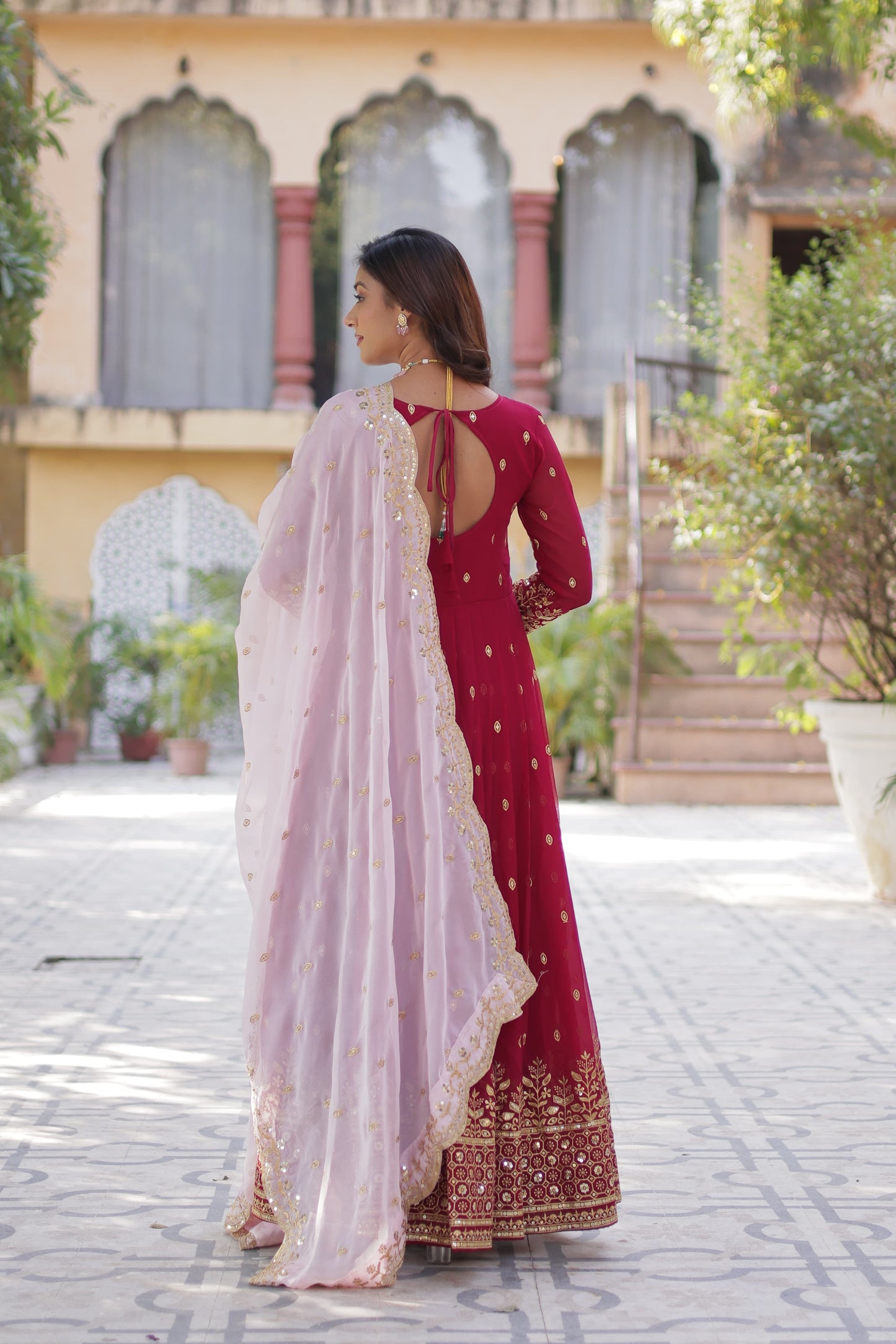 Pink red Color Beautiful Anarkali Gown In Georgette Fabirc