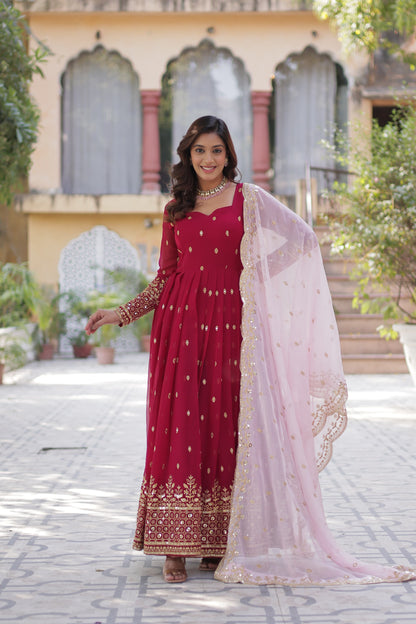 Pink red Color Beautiful Anarkali Gown In Georgette Fabirc