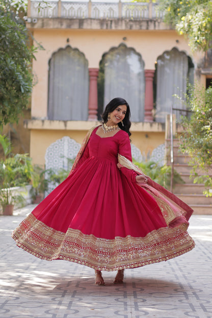 Pink Color Beautiful Gown with dupatta in silk fabric