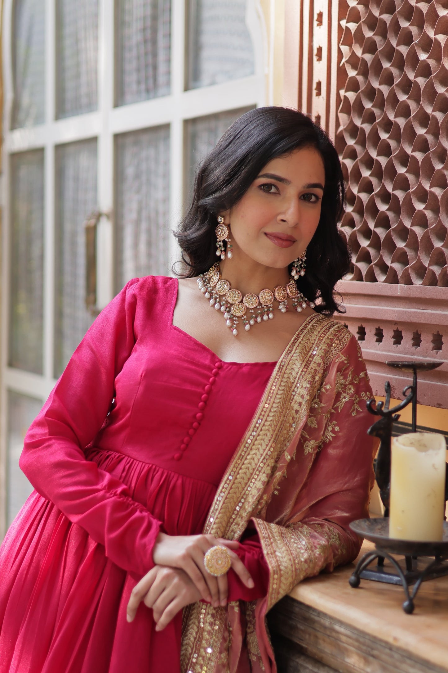 Pink Color Beautiful Gown with dupatta in silk fabric