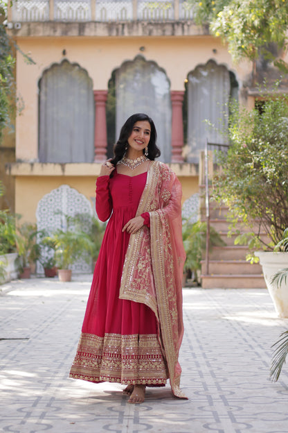 Pink Color Beautiful Gown with dupatta in silk fabric