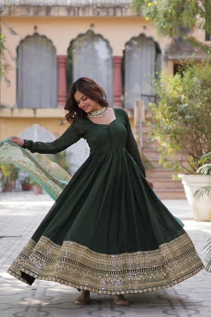 Black Color Beautiful Gown with dupatta in silk fabric