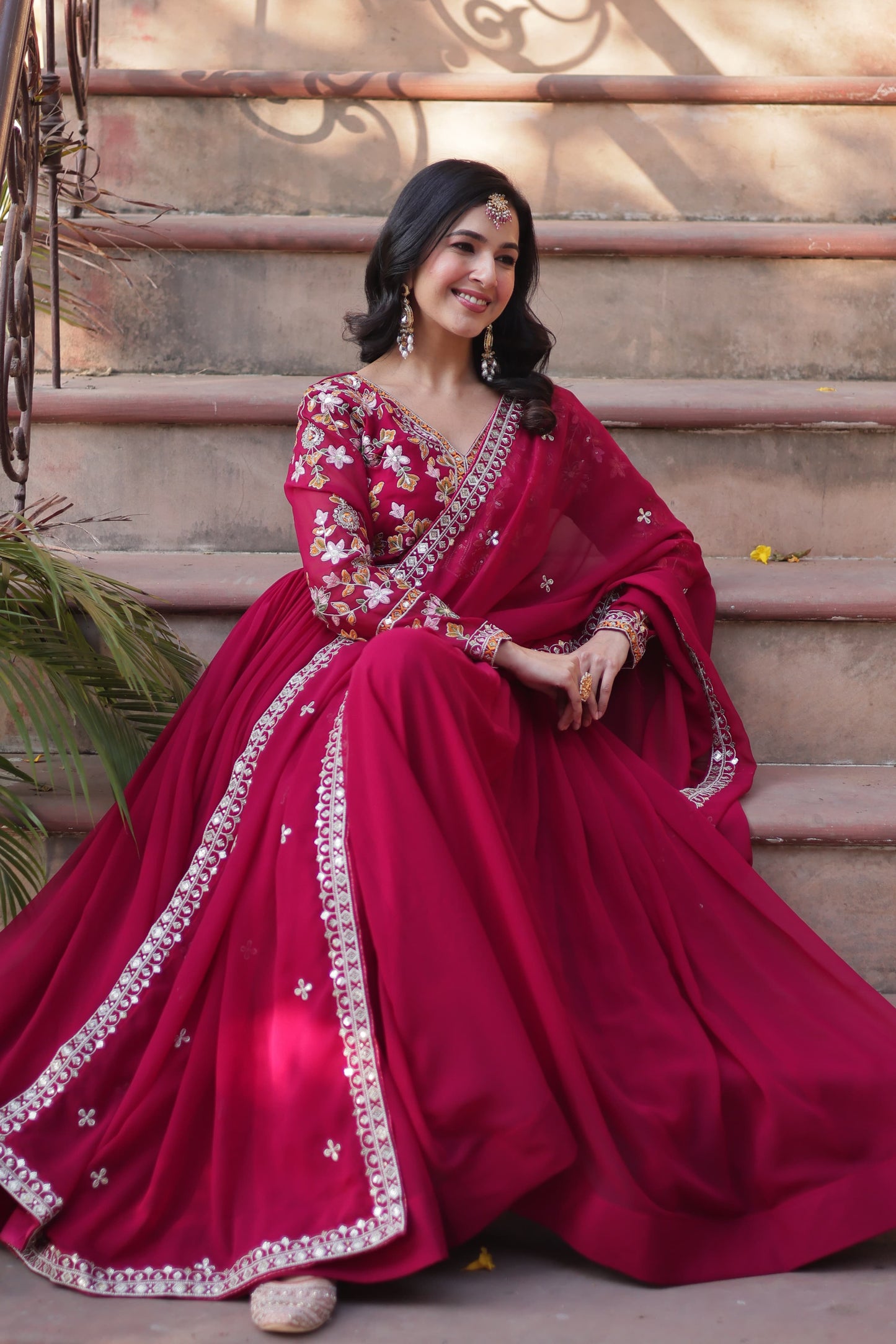 Pink color Beautiful Anarkali Gown In georgette Fabric