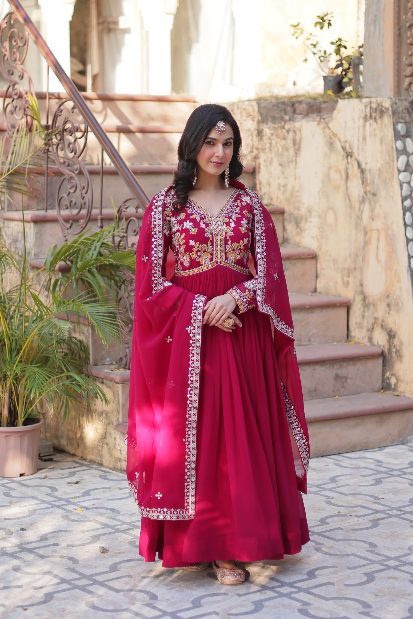 Pink color Beautiful Anarkali Gown In georgette Fabric