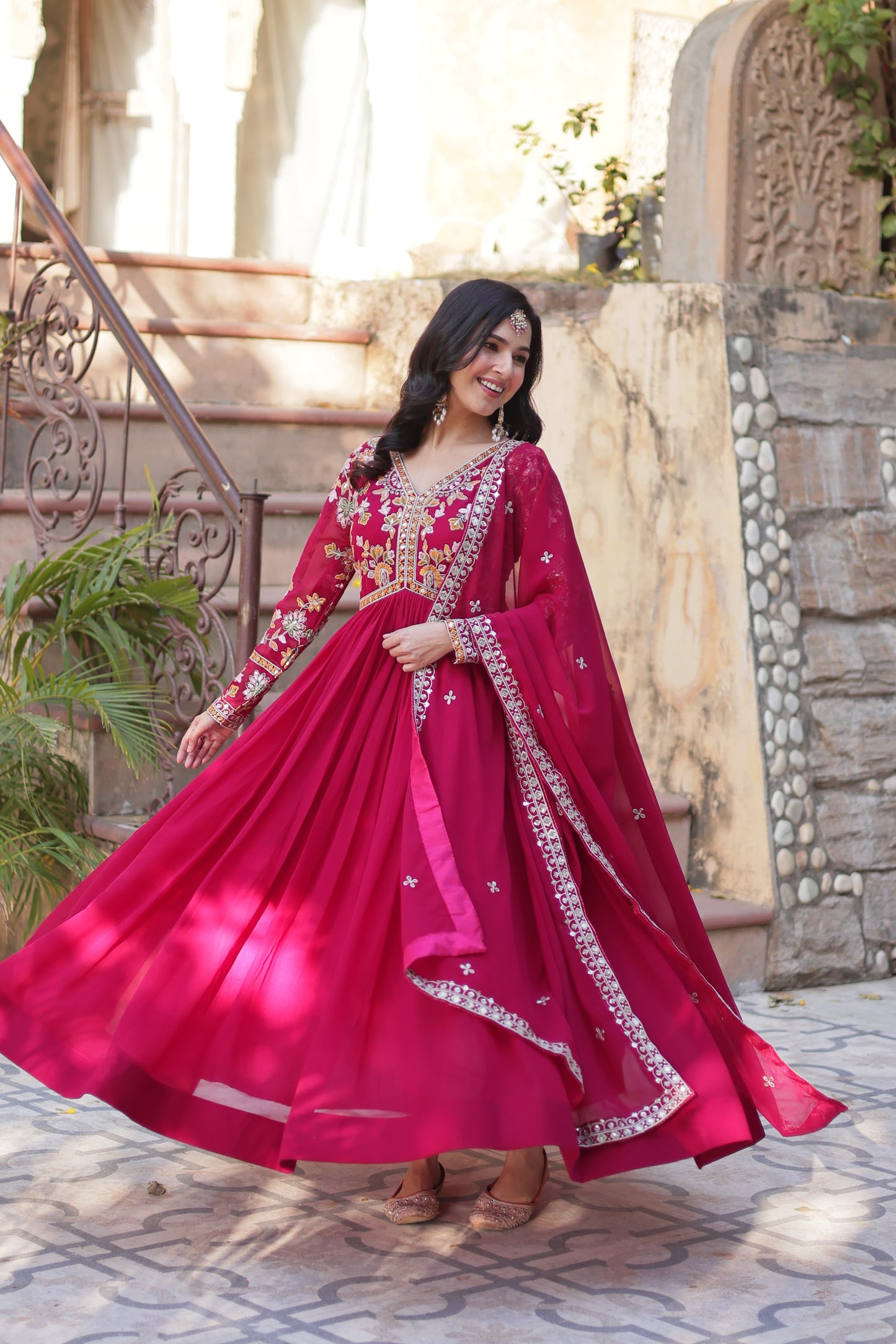 Pink color Beautiful Anarkali Gown In georgette Fabric