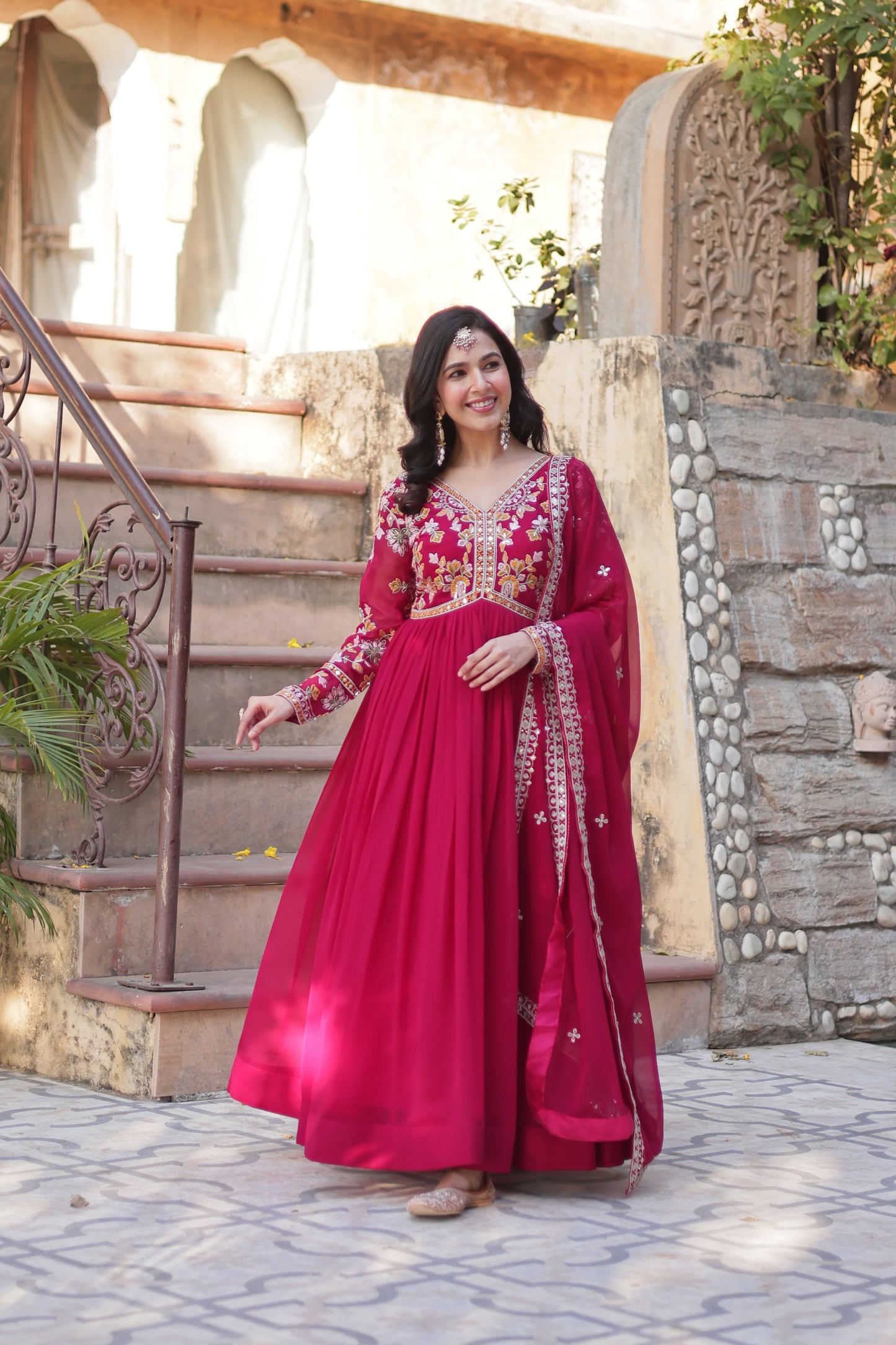 Pink color Beautiful Anarkali Gown In georgette Fabric