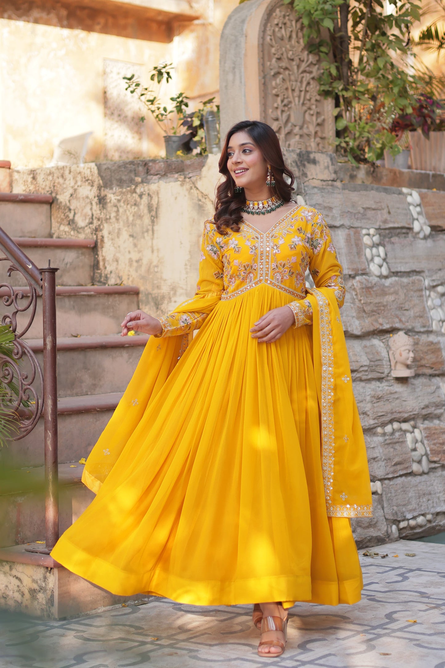 Yellow color Beautiful Anarkali Gown In georgette Fabric