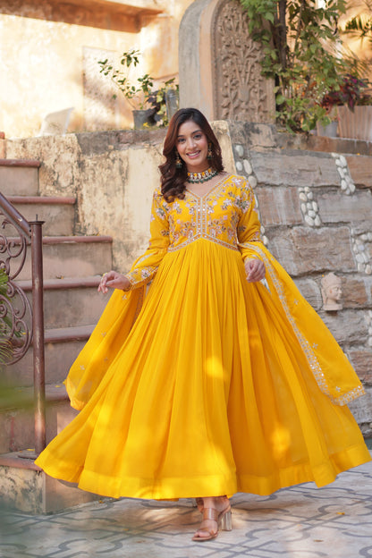 Yellow color Beautiful Anarkali Gown In georgette Fabric