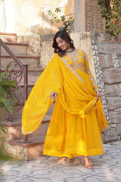 Yellow color Beautiful Anarkali Gown In georgette Fabric