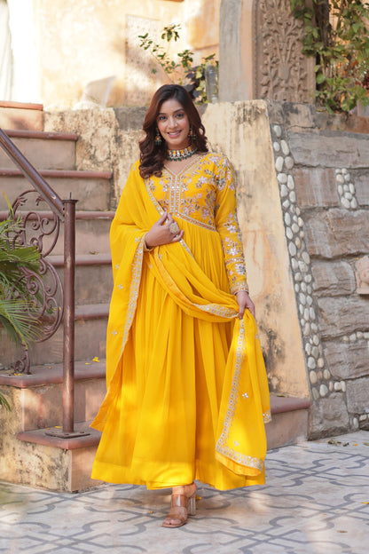 Yellow color Beautiful Anarkali Gown In georgette Fabric