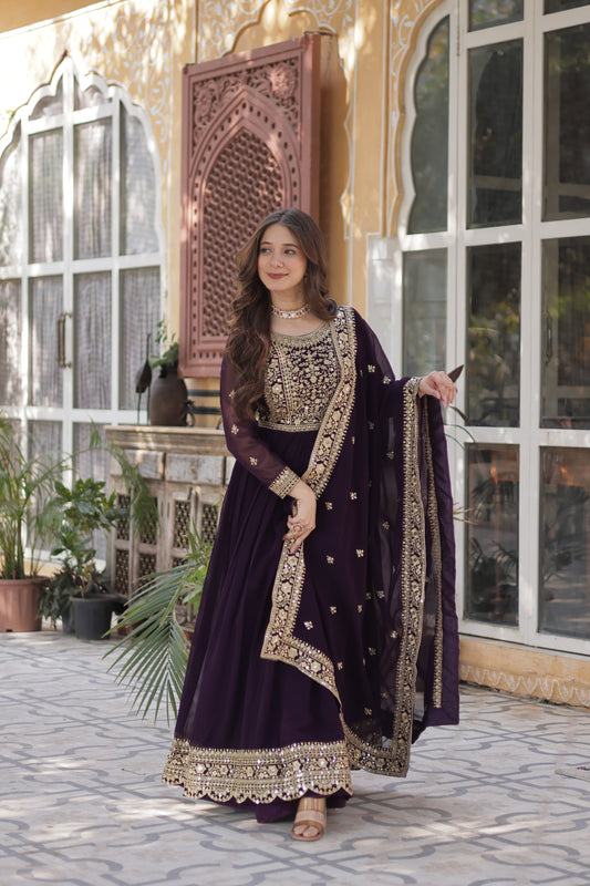 Purple Color Beautiful Premium Designer Readymade Gown Collections