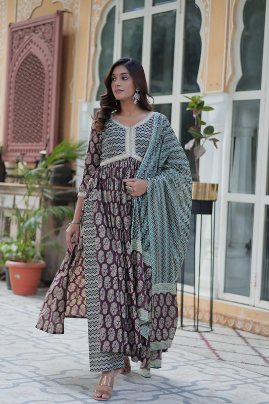 Summer Wear Cotton Dress Kurti With Pant & Dupatta Set