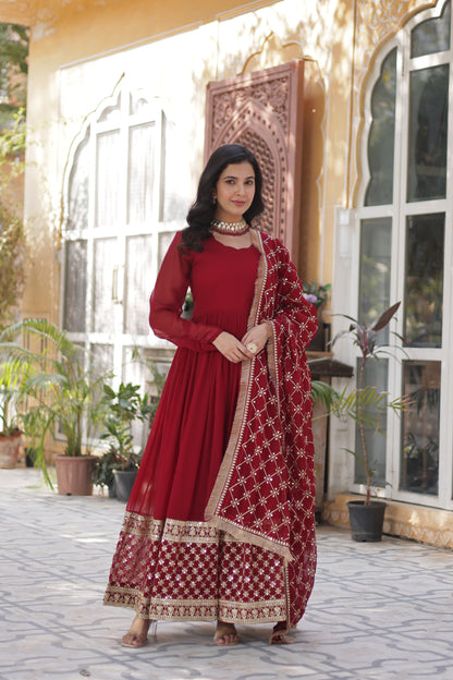Premium Designer Readymade Gown Collections in Maroon Color