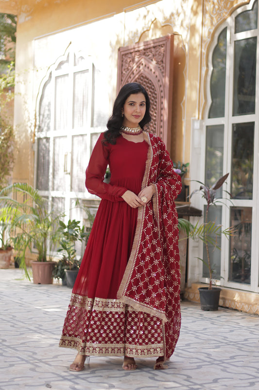 Premium Designer Readymade Gown Collections in Maroon Color
