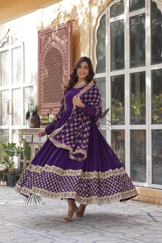 Premium Designer Readymade Gown Collections in Purple Color