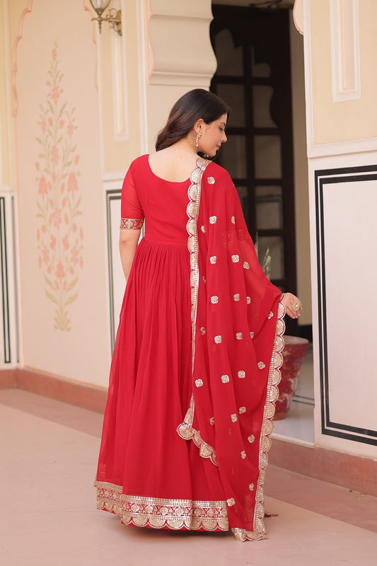 red Rama Colour Beautiful Fancy Partywear Gown