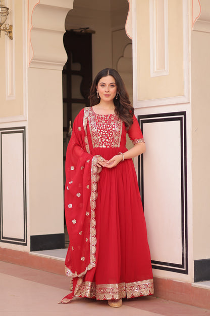 red Rama Colour Beautiful Fancy Partywear Gown