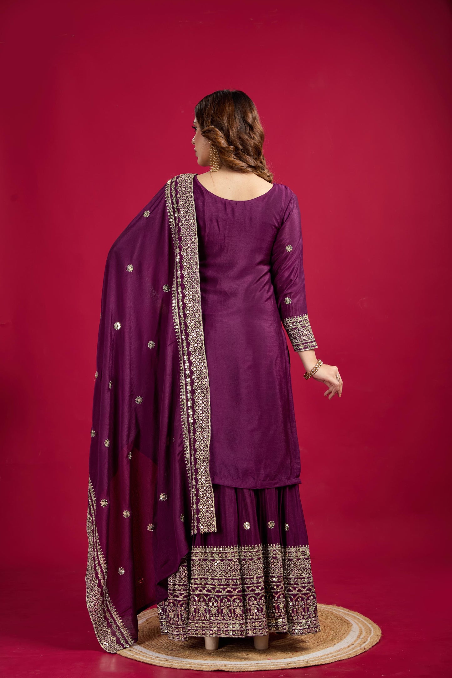 Purple Color Chinon Silk Fabric Suit