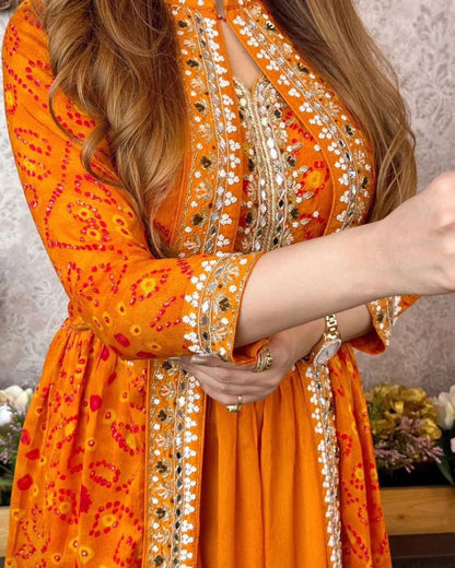 Trending Party Wear Shrug Lehenga In Orange Color in Gerogette Fabric