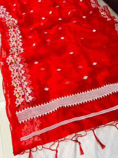 Demanding Organza Fabric Partywear Heavy Worked Saree