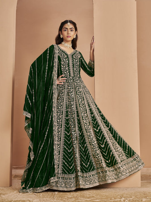 Green Color Beautiful Georgette Anarkali Suit For upcoming Wedding