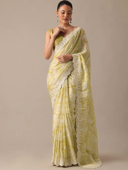 Yellow Color Beautiful Partywear Saree