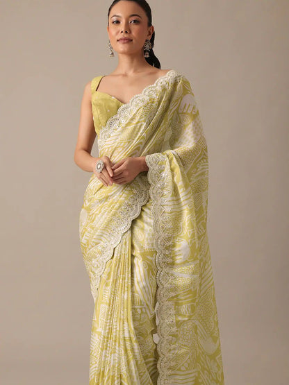 Yellow Color Beautiful Partywear Saree