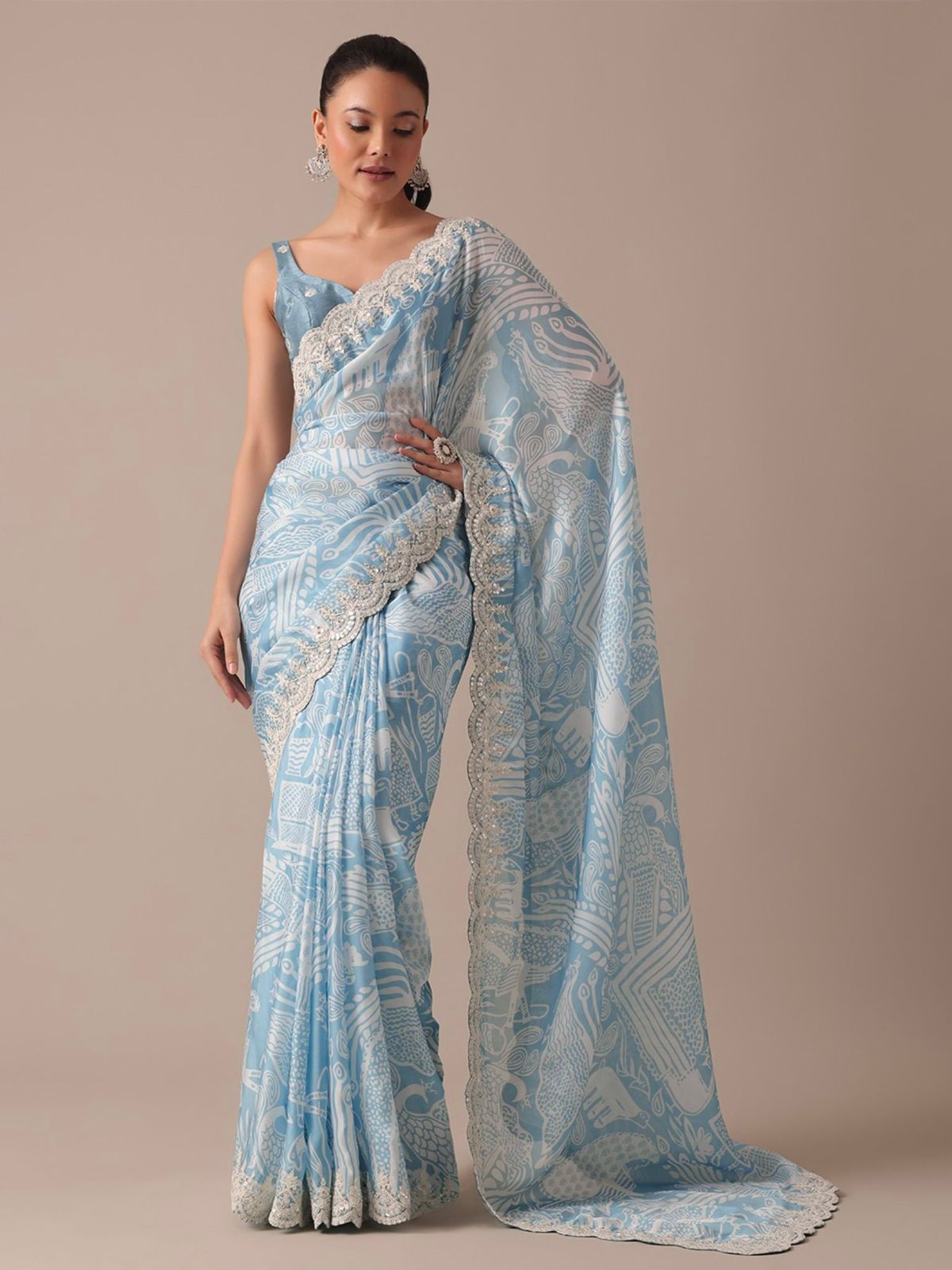 Sky Blue Color Beautiful Partywear Saree