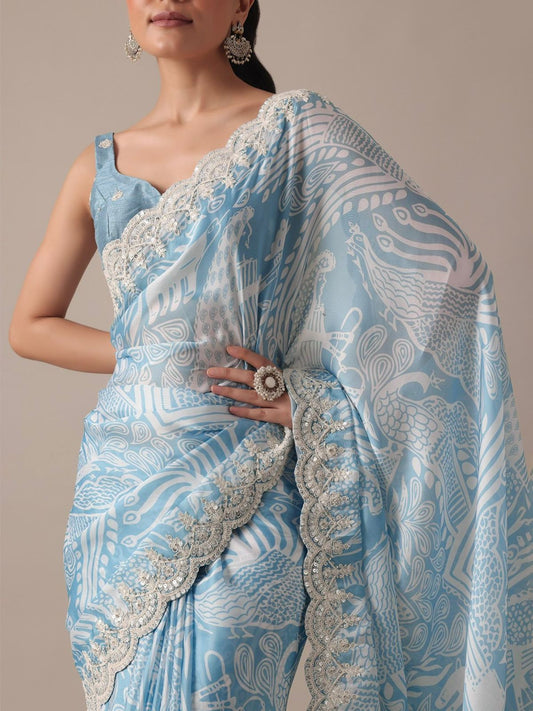 Sky Blue Color Beautiful Partywear Saree