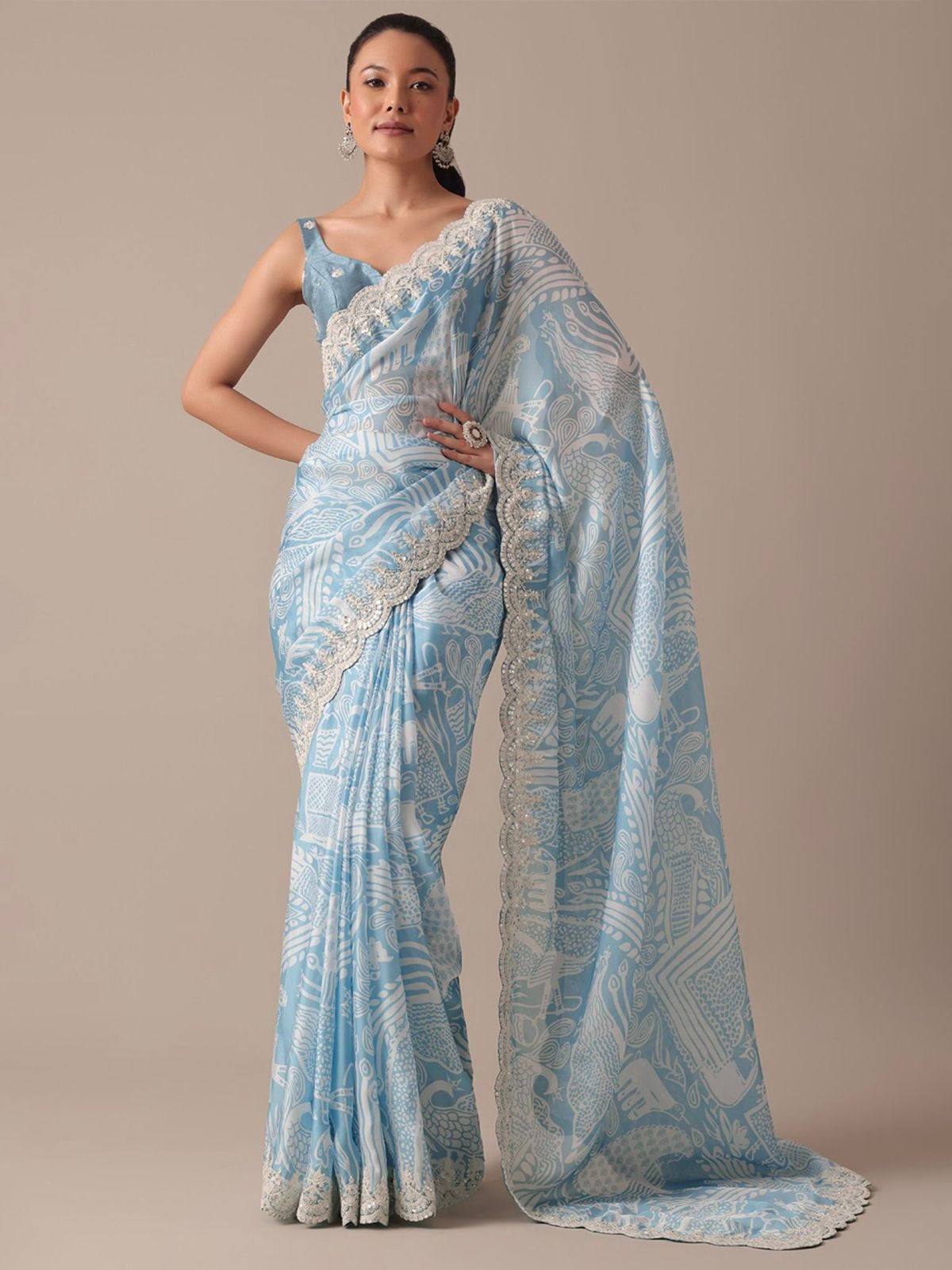 Sky Blue Color Beautiful Partywear Saree