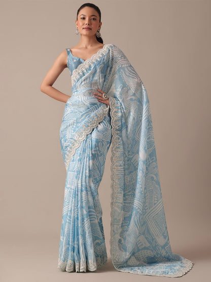 Sky Blue Color Beautiful Partywear Saree